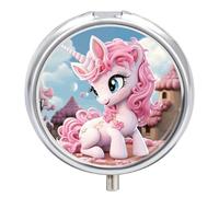 Cartoon Pill Box - 3 Compartment Travel Pill Organizer with Small Mirror, Portable Pillcase for Pocket & Purse, Cute Round Medicine Case, Weekly Medicine Container