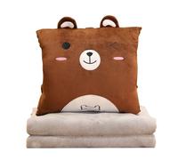 Cartoon Pillow Blanket Soft Plush Multifunctional 3 in 1 Air Conditioning Blanket Pillow Quilt for Office Napping Travel Home Use PP Cotton 80x100cm (Brown Bear Pattern)