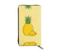 cartoon pineapple Long leather wallet, portable credit card holder, zippered coin purse, and ID compartment