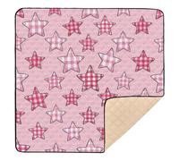 Cartoon Pink Checkered Plaid Star Soft Padded Baby Gym & Activity Mat for Indoor Outdoor Cozy Breathable Foldable Infant Play Mat for Baby Kids Toddlers Infants, 50'' x 50''para juegos de