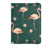 Cartoon Pink Flamingo Green Passport and Vaccine Card Holder Combo Travel Documents Organizer Protector Passport Holder Combo with Vaccine Card Slot for Travel Essential Waterproof