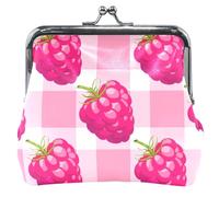 Cartoon Pink Raspberry Gingham Personalized Coin Purse Holder Women Leather Buckle Kiss Lock Small Pouch Coin Wallet, Cartoon Pink Raspberry Gingham, Classic, Cartoon Pink Raspberry Gingham, Classic