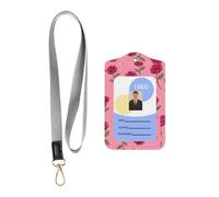 Cartoon Pink Rose Printed Tag Protective Cover with Hanging Rope, Leather Detachable Tag