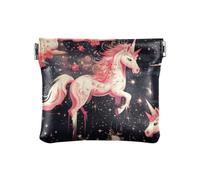 Cartoon Pink Sacred unicorns Clouds Women PU Leather Coin Purse Waterproof Mini Purse Wallet for Ladies, Cartoon pink Sacred unicorns clouds, One Size, Print Art