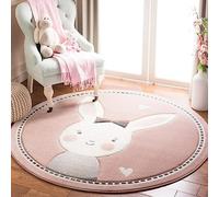 Cartoon Pink White Cute Bunny Round Rug Kids Playmat Children Crawling Carpet Non-slip Rug Bedroom Rug Washable Non Shedding Ø 140 cm