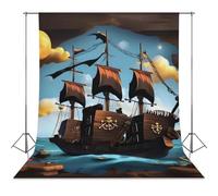 Cartoon Pirate Ship Backdrop Background for Photography High Density Polyester Fabric Background Banner Seamless Photo Booth Prop Backdrop 56"x79" for Birthday Party Decor Photoshoot Banner Props