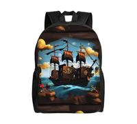 Cartoon Pirate Ship Backpack For College High School,15.6-Inch Laptop,Bags Daypack,Oxford Cloth Bag For Work, Business, Travel, Sports