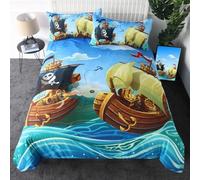 Cartoon Pirate Ship Duvet Cover King Size, Soft Reversible Quilt Cover with Kids Boys Nautical Pattern, King Size Bedding Sets with Zipper Closure, Comforter Cover and 2 Pillowcases, 230x220 cm, Z10