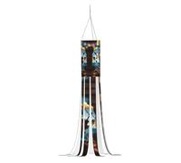 Cartoon Pirate Ship Pack Halloween Ghost Windsocks Flag with Lights Hanging Lights Decor for Patio Garden Party