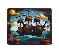 Cartoon Pirate Ship Square Waterproof Non-Slip Rubber Base Mouse Mat for Office Laptop,Laptop Wireless Mouse Home Office Travel 7 X 8.6 in