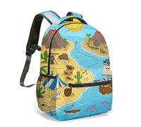 Cartoon Pirate Ship Treasure Map Kids Backpack, 40cm Adventure Rucksack with Pirate Hat Chest Print, School Bag Boys Girls (04)