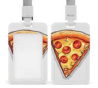 Cartoon Pizza Id Badge Holder Vertical Id Card Holder with Lanyard Breakaway Hard Heavy Duty Name Tags Badge Holders Waterproof Work Card Holders Protector for Nurse Officer Teacher Security Staff