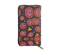 cartoon pizza Long leather wallet, portable credit card holder, zippered coin purse, and ID compartment