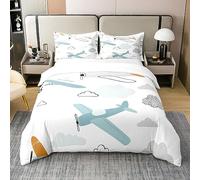 Cartoon Planes 100% Cotton Duvet Cover Cute Aircraft Watercolor Clouds Graffiti Bedding Set for Kids Teens Colorful Modern Hippie Airplanes Comforter Cover with 2 Pillowcases Double Size 3 Pcs