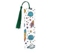 Cartoon Planet Bookmark Space Universe Wooden Bookmark with Tassel Book Mark for Women Men Reading Page Markers Gifts for Book Lovers
