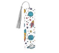 Cartoon Planet Bookmark Space Universe Wooden Bookmark with Tassel Book Mark for Women Men Reading Page Markers Gifts for Book Lovers
