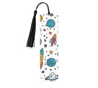 Cartoon Planet Bookmark Space Universe Wooden Bookmark with Tassel Book Mark for Women Men Reading Page Markers Gifts for Book Lovers