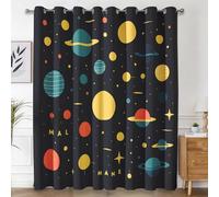 Cartoon Planet Curtains for Living Room, Boys Kids Outer Space Universe Blackout Curtains Bedroom, 46 x 54 Inch 2 Panels, 54 Drop Eyelet Thermal Window Drapes, Home Decor