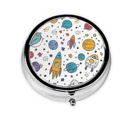 Cartoon Planet Small Pill Box 3 Compartment Portable Pill Box for Purse Pocket Space Universe Mini Medicine Organiser for Daily Vitamin Fish Oil Storage