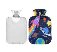 Cartoon Planet Space Solar System Dark Blue hot-Water Bottle with Soft Cover 2L Warm Compress for Pain Relief Pain Relief bolsas de agua Caliente para Dolores