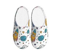 Cartoon Planet Women's Slippers Flannel House Slippers for Men Space Universe Non-Slip Warm Winter Shoes for Indoor Outdoor UK 6-7