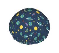 Cartoon Planets And Rockets Shower Cap For Women Waterproof Bath Cap Reusable Shower Bonnet For Men Braids Long Hair
