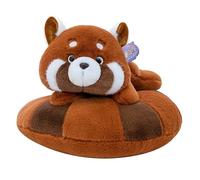 Cartoon Plush Toy Stuffed Panda Raccoon Doll - 30cm Soft Animal Plushie Lying on Donut-Shaped Base, Cute Round Plush Figure for Kids Room, Bedtime Hugging or Decorative Pillow Display