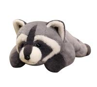 Cartoon Plush Toy Stuffed Raccoon Doll - 45cm Soft Lifelike Animal Plushie in Gray Lying Pose, Cute Cuddle Companion Plush Figure for Kids, Bedtime, Sofa or Room Decoration