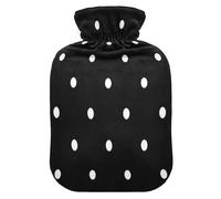 Cartoon Polka Dot Black Cute hot Water Bottle with Soft Cover, 1L hot compresses for The Body for Hand Feet Warmer, Hand Feet Warmer
