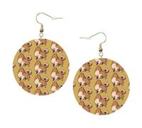 Cartoon Pomeranian Dog Print Piercing Round Leather Earrings Set 1 Pair Stylish Leather Earrings Dangle Hoop For Women Jewelry Gifts
