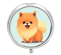 Cartoon Pomeranian Dog Small Pill Box 3 Grids Travel Pill Case Portable Daily Pill Organizer with Anti-Mixing Design Easy to Retrieve Meds for Medication, Vitamin, Supplements