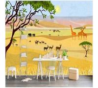 Cartoon Prairie Forest Animal Giraffe Elephant 3D Wallpaper Textured Silk Easy Install Living Room Sofa Bedroom Dining Room Home Decoration Wall-250cm×170cm