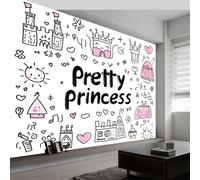 Cartoon Pretty Princess Graffiti Photo Wallpaper, 350 x 256 cm Non-Woven Premium Fleece Wall Mural, White Bedroom Dining Room Kitchen Living Room Decoration Poster