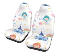 Cartoon Princess 2 Pcs Car Seat Cover Sets Cute Castle Universal Fit Front Seat Protectors for Most Cars and SUVs, Easy Install