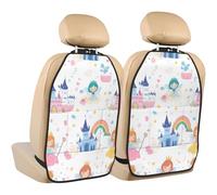 Cartoon Princess Car Seat Kick Mats, Cute Castle 2 Pack Back Seat Protectors with Storage Pockets Water Resistant Mud And Scratches with Adjustable Buckle