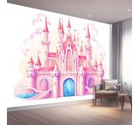 Cartoon Princess Castle Stars Photo Mural Wallpaper Pink Photo Wallpaper 3D Effect, 300 x 210 cm Non-Woven Wall Mural Home Bedroom Living Room Tv Background Poster Decoration
