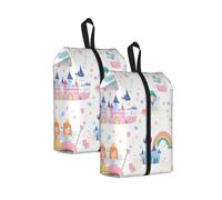 Cartoon Princess Travel Shoe Bag 2Pcs Cute Castle Water Resistant Shoe Organiser with Zipper Handle, Lightweight Pouch for Suitcase & Gym, Folds Flat for Packing