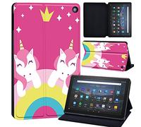 Cartoon Printed Case Compatible with All-New Amazon Kindle Fire HD 8 & 8 Plus Tablet (12th Gen/10th Gen, 2022/2020 Release) 8 Inch Thin Premium PU Leather Folio Case Cover (pink twin unicorn)