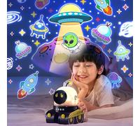 Cartoon Projector Lamp, Cartoon Robot Car Projection Lamp, Rechargeable Robot Night Light with Music, Universe Starry Sky Rotate LED Animal Holiday Room Decor for Christmas Birthdays Gifts (A Type)