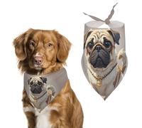 Cartoon Pug Dog Bandanas for Feeding Grooming, Triangle Pet Bibs Washable Pets Scarf for Cats & Dogs