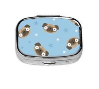 Cartoon Pug Dog Head and Stars Blue Background,Meta Pill Box 2 Compartment Medicine Case,Portable Organizer,Rectangle Meta Portable Organizer Pill Box 1690 Compartment Medicine Case