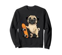 Cartoon Pug Holding Skateboard Dog Illustration Sweatshirt