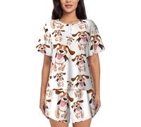 Cartoon Pug Print Two-Piece Women'S Pajamas,Summer Short-Sleeved Round-Neck Pajamas,Casual Home Clothes Black