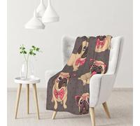 Cartoon Pug Puppy In A Glasses And In A Bow Tie,Soft Blanket Warm Anti-Pilling Flannel Plush Throw Blanket 76 X 102 cm