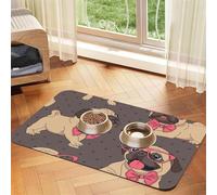 Cartoon Pug Puppy In A Glasses And In A Bow Tie,Waterproof Pet Feeding Mat,PU Leather Placemats for Cat Dog Water Bowl,Food Mats,40x60cm