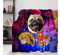 Cartoon Pug Throw Blanket Lightweight Classic Pug Flannel Throw Soft Comfy Plush Blanket for Sofa Office Traveling Camping Home (Pizza Pug,50x60in)