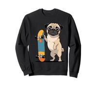 Cartoon Pug With Skateboard Illustration Sweatshirt