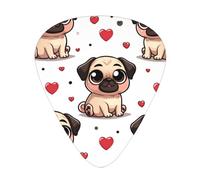Cartoon-Pugs-Puppies-Hearts 12 Pack Guitar Picks With 3 Thicknesses And Storage Box, Abs Plectrums For Electric Bass Guitar Players