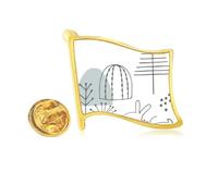 Cartoon Puppy Tree Hill Line Pattern Golden Metal Flag Lapel Pin Badge