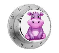 Cartoon Purple Hippo Kitchen Timers for Cooking Stainless Steel Egg Timer Magnetic Countdown Clock 60 Minute Mechanical Wind Up for Classroom Gym Study Teacher